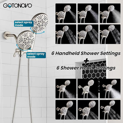 gotonovo Tub Shower Faucet Set,2 in 1 Dual Shower Head and Handle Set with Tub Spout Wall Mount Bathroom Shower Trim Kit with 3-way Water Diverter Valve Included Various Modes Brushed Nickel - Image 5