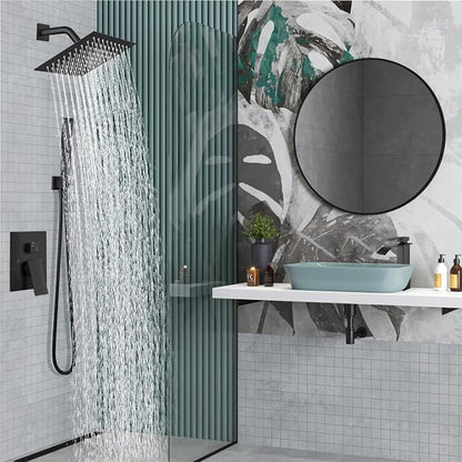 Midanya Shower Faucet Set,Wall Mount Shower System with Square Rain Shower Head and Hand Sprayer, Rough-in Valve Body and Trim Kit Included,8 Inch,Matte Black - Image 2