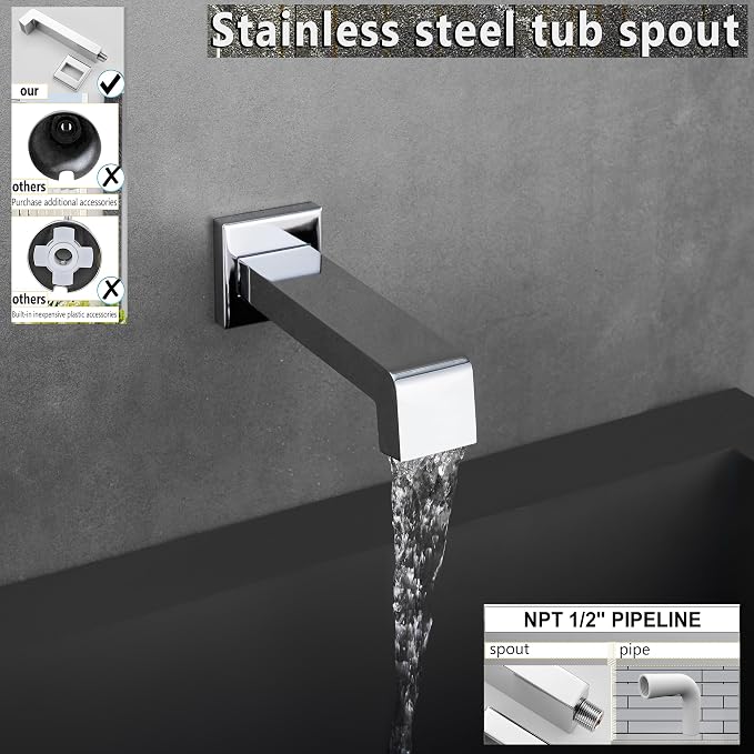 SOOOHOT Shower Faucet Set, Tub Shower Faucet with 6-Inch Rainfall Shower Head and Tub Spout, Shower Tub Faucet Set Complete (Included Shower Valve), Tub Shower Trim Kit, Polished Chrome - Image 5
