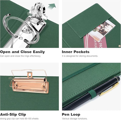 Ospelelf Mini 3 Ring Green Binder 2 inch, 5.5 x 8.5 Small Clipboard Binders - Image 5