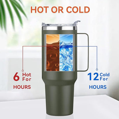 HASLE OUTFITTERS 40 oz Stainless Steel Tumbler with Handle, Vacuum Insulated Tumblers Bulk, Reusable Double Wall Travel Coffee Mug, Durable Powder Coated Water Bottle(Army Green, 1) - Image 2
