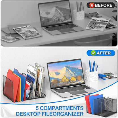 TOPCJ 5 Sections Desk File Holder/Rack/Sorter, Mesh File Organizer, File Folder - Image 6