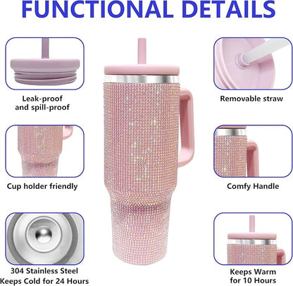 40-OZ Insulated Water Bottle,Insulated Stainless Steel Tumbler,Reusable Cold Drink Thermos,BPA-Free, Double-Wall Stainless Steel Water Bottle (Lilac Purple-Diamond, 40, Fluid Ounces) - Image 3