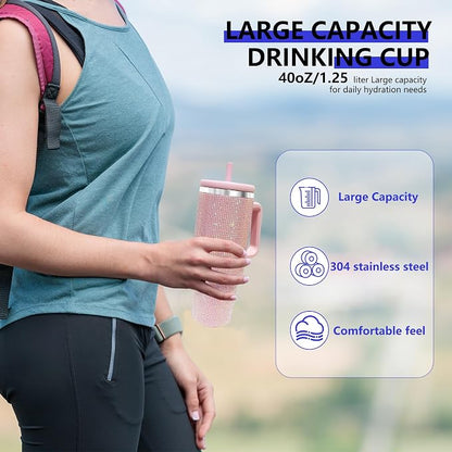 40-OZ Insulated Water Bottle,Insulated Stainless Steel Tumbler,Reusable Cold Drink Thermos,BPA-Free, Double-Wall Stainless Steel Water Bottle (Lilac Purple-Diamond, 40, Fluid Ounces) - Image 4