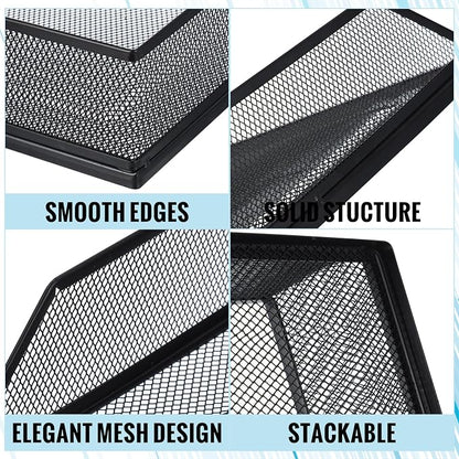 Hicarer 2 Pcs Black Metal Letter Tray Stackable Desk Tray Single Wire Mesh - Image 4