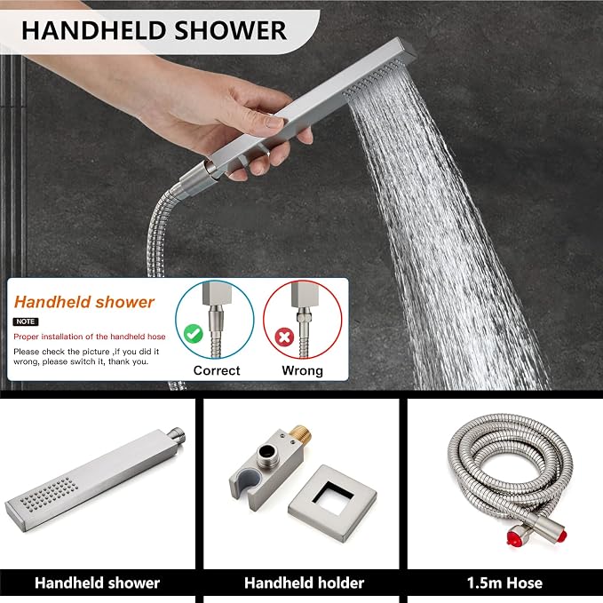 Midanya Rain Shower System with Tub Spout,Tub Shower Faucet Set with rainfall Shower Head and Handheld Spray,Wall Mount Tub Shower Combo Rough-in Valve Included,10 Inch Brushed Nickel - Image 7