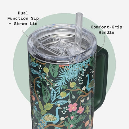 Corkcicle x Rifle Paper Co. Cruiser Insulated Tumbler with Handle & Straw - Keeps Drinks Cold 20 Hours - BPA-Free - Gift for Mom - Great for Mother's Day or Christmas - 40 oz - Peacock Blue - Image 5