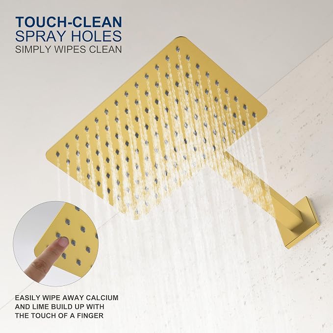 KENES Brushed Gold Tub and Shower Trim Kit, Square Tub Shower Faucet Set Complete with 10-Inch Rainfall Shower Head and Tub Spout, KE-6024A-4 (Shower Valve Included) - Image 5