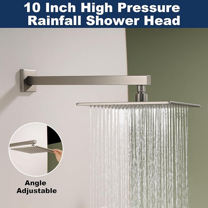 Shower System with Tub Spout, All Metal Bathtub Shower Faucet Set with High Pressure 10 Inch Rain Shower Head and Handheld Shower Head Set, Brushed Nickel (Valve Include) - Image 4