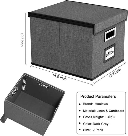 File Organizer Boxes with Lids, Linen Office Document Storage Boxes, Filing - Image 5