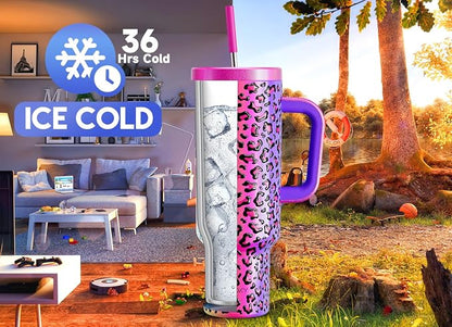 Meoky 50 oz Tumbler with Handle, Tumbler with Lid and Straw, Insulated Stainless Steel Travel Mug, 100% Leak-proof, Keeps Cold for 36 Hours or Hot for 12 Hours (Celebration) - Image 2