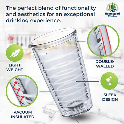 Homestead Choice 16oz Insulated Tumblers Plastic Keeps Drinks Cold & Hot, 4pack Double Walled Clear Insulated Drinking Glasses Cup, BPA-Free, Reusable, Camping, Travel, Kitchen, Party - Image 4