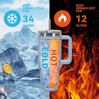 40 oz Tumbler with Handle,Tumbler with Lid and Straw,Double Wall Insulated Cup Stainless Steel Travel Mug(Cold for 34 Hours),Water Bottle for Iced Tea,Coffee,Cold Beverages(Smog Blue) - Image 2