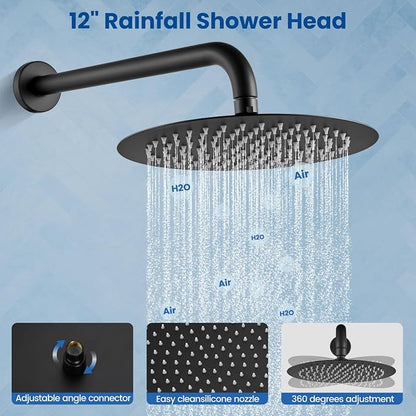 Airuida 3-Function Rain Shower System Set – Wall Mount Tub Shower Combo with Handheld Shower and Tub Spout,12 Inch Shower Head,Matte Black - Image 7
