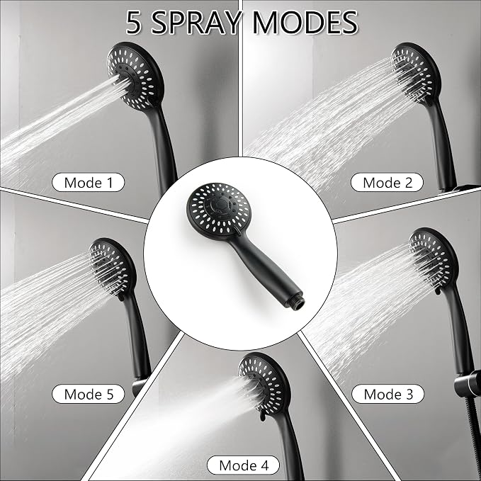 Tub Spout with Diverter Matte Black, 5 Settings Metal Bathtub Faucet with Sprayer High Pressure Bath Tub Faucet Set - Image 5