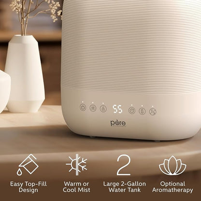 Pure Enrichment HUME Sense Warm & Cool Mist Top-Fill Humidifier, 2-Gal Tank, Up to 4.5 Days, Auto Humidity Sensor, 3 Mist Levels, Night Light, Aromatherapy, Sleep Mode & Auto Shut-Off - Image 3