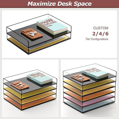 SANRUI 2 Pack- Black Paper Organizer Letter Tray, Acrylic Stackable Desk File - Image 4