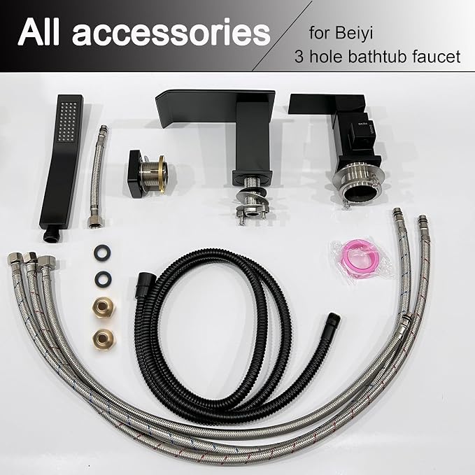 Waterfall Roman Tub Faucet with Hand Shower Matte Black 3 Hole Bathtub Faucet with Sprayer Deck Mount Bath Tub Filler Set - Image 8