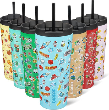 BJPKPK 22oz Insulated Tumbler With lid And Straw Stainless Steel Tumblers Travel Coffee Mug Reusable Thermal Cup,Playground by BJPKPK