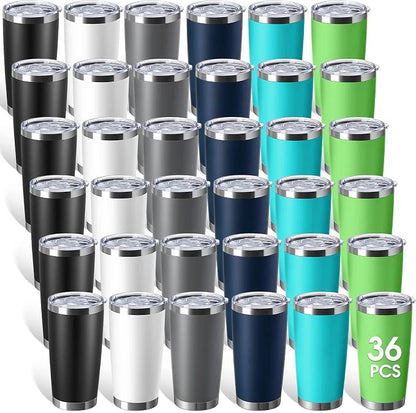 Sieral 36 Pack Stainless Steel Tumblers Bulk with Lids Double Wall Vacuum Insulated Coffee Cups Blank leakproof Powder Coated Tumblers for Engraving Wedding Graduation Party Favors(20 oz,Multicolor) by Sieral