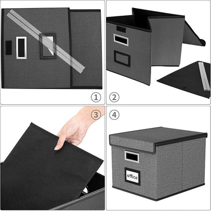 File Organizer Boxes with Lids, Linen Office Document Storage Boxes, Filing - Image 7