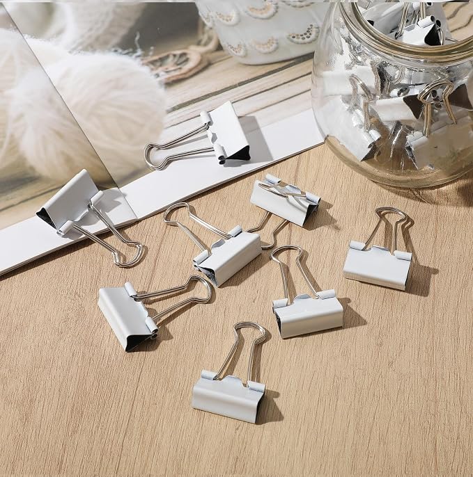 Jetec 100 Pcs 2in/51mm White Metal Binder Clips Bulk Medium Reusable Fold Back - Image 5