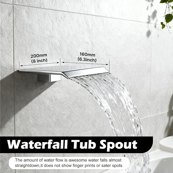 Midanya Shower System with Tub Spout,Bathtub Shower Faucet Set with Square Rainfall Head and Handheld Sprayer Wall Mount Tub Faucet Set with Valve and Trim Kit,10 Inch Polish Chrome - Image 3