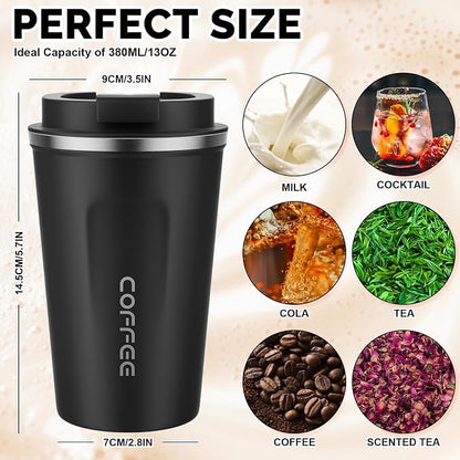 MOMSIV 12oz Travel Mug, Insulated Coffee Cup with Leakproof Lid, Vacuum Stainless Steel Double Walled Reusable Tumbler for Hot and Cold Water Coffee and Tea In Travel and Car Black - Image 2