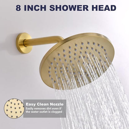 Shower System with Tub Spout, Gold Bathtub Shower Faucet Set, 8" Rain Shower Head and Handheld Spray Combo, Round Shower Head and Handle Set with Tub Spout (Valve Included), Brushed Gold - Image 5