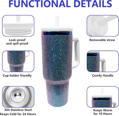 40-OZ Insulated Water Bottle,Insulated Stainless Steel Tumbler,Reusable Cold Drink Thermos,BPA-Free, Double-Wall Stainless Steel Water Bottle (Colorful-Diamond, 40, Fluid Ounces) - Image 3