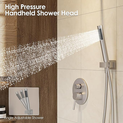 Gabrylly Shower System, Wall Mounted Shower Faucet Set with Shower Valve, High Pressure 10" Rain Shower head with Handheld Spray Combo, 2 Way Rainfall Shower Head Set, Brushed Nickel - Image 4
