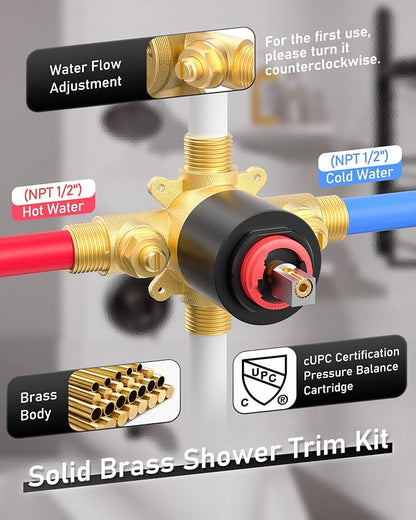 Shower Tub Faucet Head Set Black : WOWOW Black Shower Head and Handle Set with 7 Modes Handheld Shower Head with Hose and Tub Spout, Dual 2 In 1 Shower System Combo Single Handle (Brass Valve Include) - Image 2