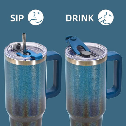 30 oz Shiny Tumbler with Handle and Straw,Stainless Steel Tumbler with Lid and Straw,Insulated Travel Mug(Cold for 34 Hours),Water Bottle for Iced Tea,Coffee (Black Blue) - Image 3