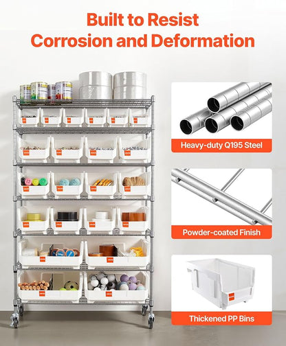 VEVOR 7-Tier Rolling Bin Storage Rack, 22 Organizer Bins, Bin Rack Storage - Image 8