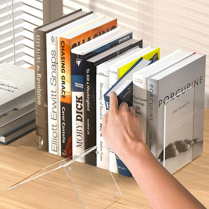 Acrylic Bookends 4 Pcs, Transparent Bookend Organizer, Book Holder Stand - Image 5