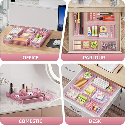 Marbrasse 5 Pack Desk Drawer Organizer Set, Mesh Drawer Storage Trays - Image 3
