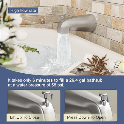 Tub Shower Faucet, Brushed Nickel Shower Faucet Set with 8-Inch All-Metal Rainfall Showerhead and Bathtub Spout, Single-Handle Tub Shower-Trim Kit Included Valve, Brushed Nickel - Image 5