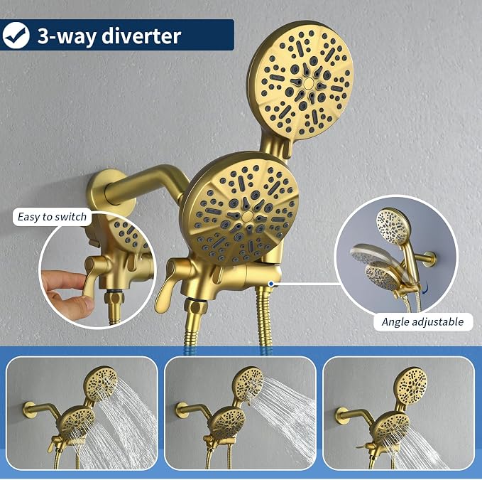 2 Handle Shower Faucet Set with Tub Spout Bathtub Shower Faucet Combo Set Shower System Complete Tub and Shower Trim Kit Brushed Gold Wall Mounted Shower Fixtures - Image 4