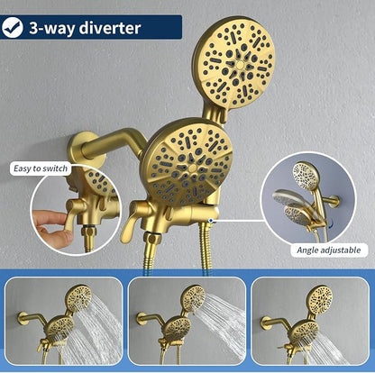 2 Handle Shower Faucet Set with Tub Spout Bathtub Shower Faucet Combo Set Shower System Complete Tub and Shower Trim Kit Brushed Gold Wall Mounted Shower Fixtures - Image 4