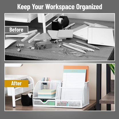 Mind Reader 7-Compartment Desktop Organizer, Metal Mesh, Sticky Notes, Office - Image 5
