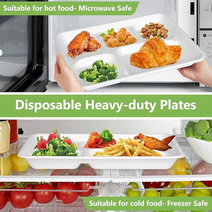 Compostable 5 Compartment Plates Disposable, 10.25 x 8.25 inch, 125 Pack - Image 5