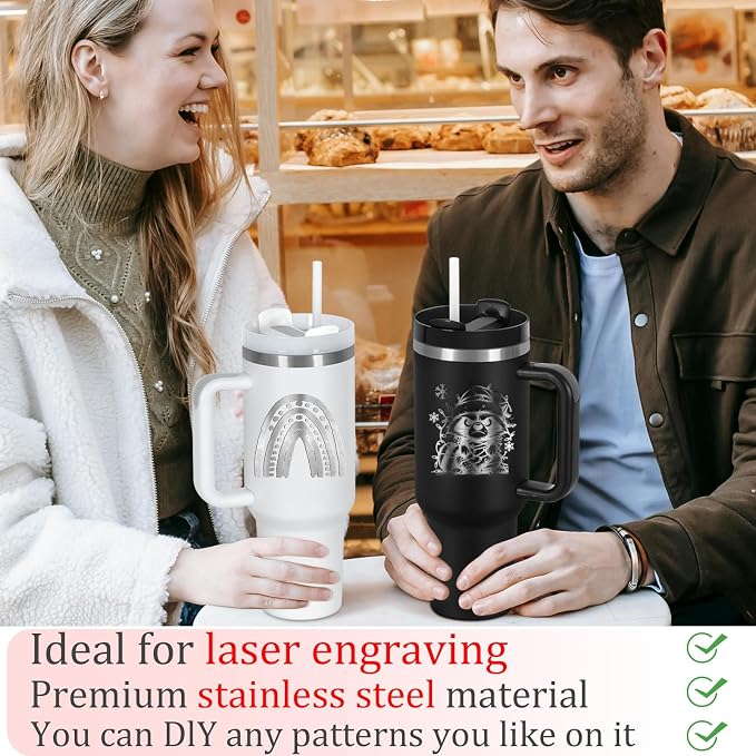 4 Pack 40 Oz Tumblers with Handle Bulk, Double Wall Vacuum Insulated Stainless Steel Tumblers with Lid and Straw, 40 oz Cups with Silicone Spill Proof Stopper Set (Black-2,White-2) - Image 6