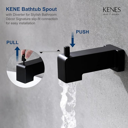 KENES Tub Shower Faucet Set Complete, Matte Black Tub and Shower Trim Kit with 6-Inch Rain Shower Head, Square Shower System, KE-6025A-2 (Shower Valve Included) - Image 8