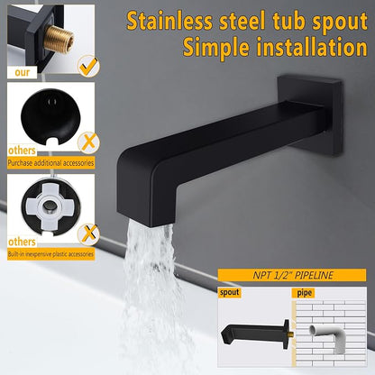 SOOOHOT Black Shower Head and Handle Set, Shower Faucet Set with 8-Inch Rain Shower Head and Tub Spout, Single-Handle Shower Trim Kit（Valve Included) - Image 4