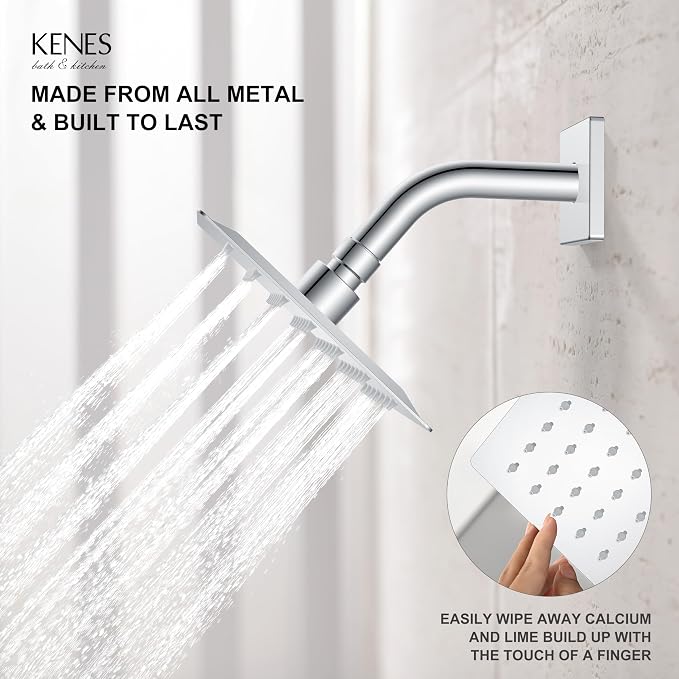 KENES Chrome Tub and Shower Trim Kit, Square Tub Shower Faucet Set Complete with 6-Inch Rainfall Shower Head and Tub Spout, KE-6025A-5 (Shower Valve Included) - Image 5