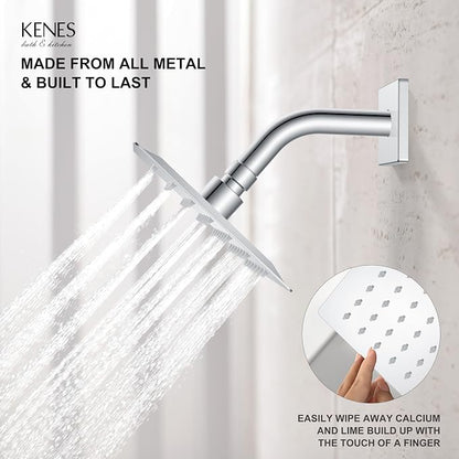KENES Chrome Tub and Shower Trim Kit, Square Tub Shower Faucet Set Complete with 6-Inch Rainfall Shower Head and Tub Spout, KE-6025A-5 (Shower Valve Included) - Image 5