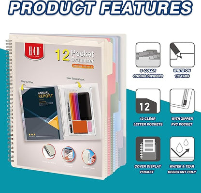 H4D 12 Pocket Morandi Color Spiral Multi Pocket Folder Poly Project Organizer - Image 3