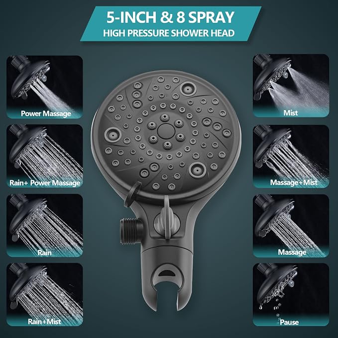 5" Dual Shower Faucet Compatible with Delta 13/14 Series Tub Trim Kit, High Pressure Round Rain Shower Head& Handheld Set Faucet System, Matte Black (Valve& Catridge Not Inclued) - Image 7