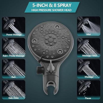 5" Dual Shower Faucet Compatible with Delta 13/14 Series Tub Trim Kit, High Pressure Round Rain Shower Head& Handheld Set Faucet System, Matte Black (Valve& Catridge Not Inclued) - Image 7