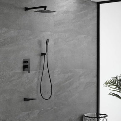 SHAMANDA Shower System with Waterfall Tub Spout and Handheld Shower Head, 10" Rain Shower Faucet Sets Complete with Shower Round-in Valve and Trim Wall Mount, Matte Black, L1010-7 - Image 6
